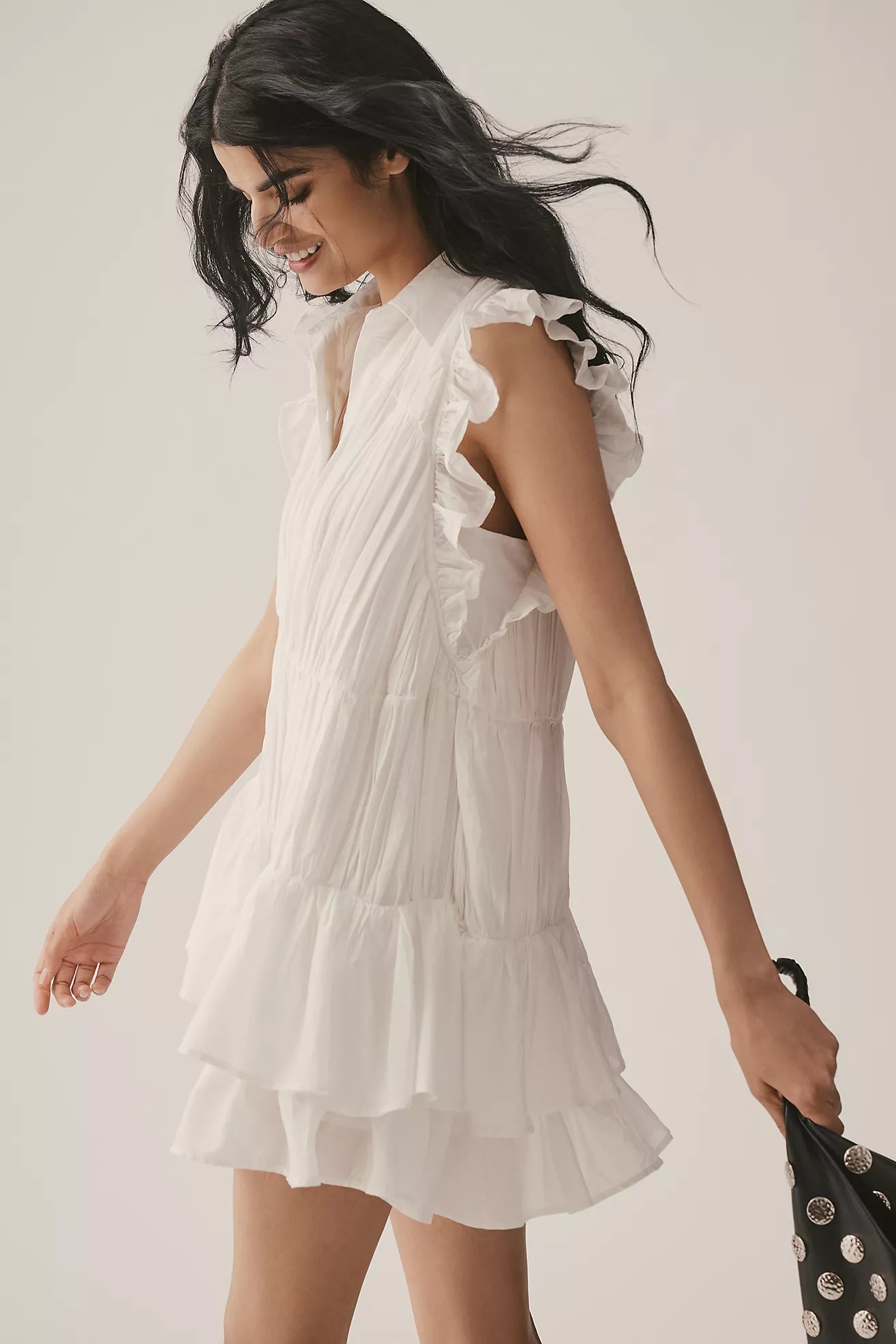 By Anthropologie Sleeveless Ruffle Mini Shirt Dress