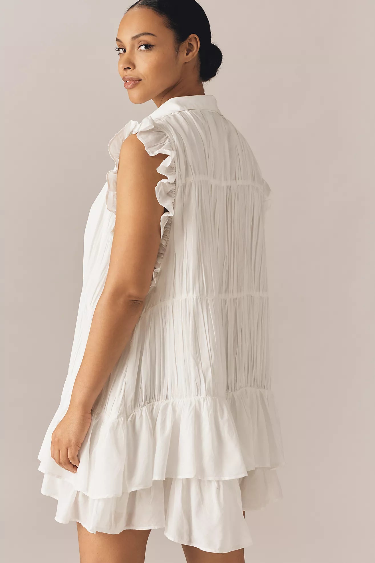 By Anthropologie Sleeveless Ruffle Mini Shirt Dress