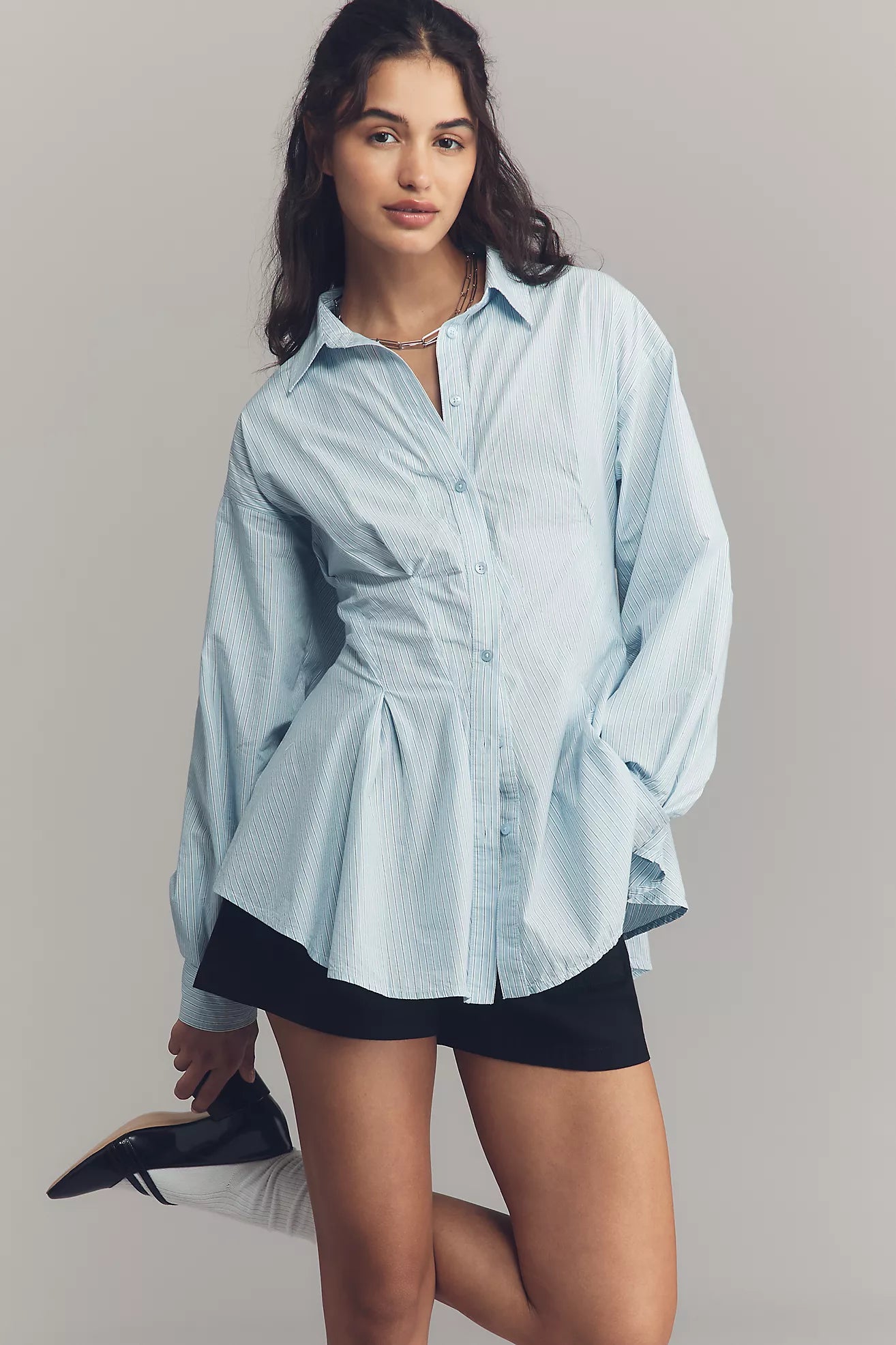Maeve Long-Sleeve Waisted Buttondown Shirt