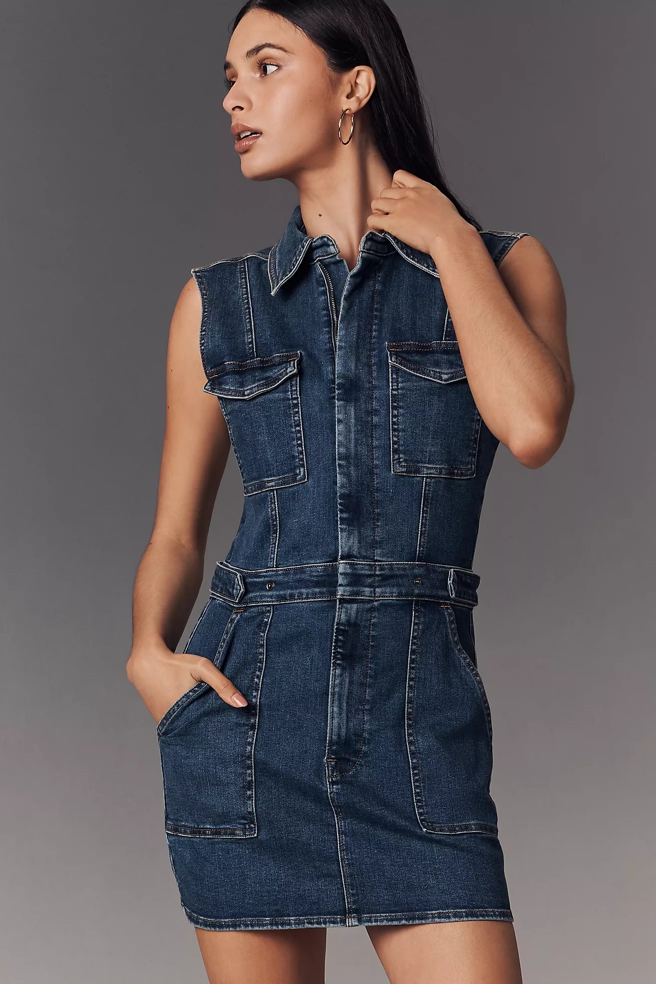 Good American Fit For Success Sleeveless Denim Mini Dress
