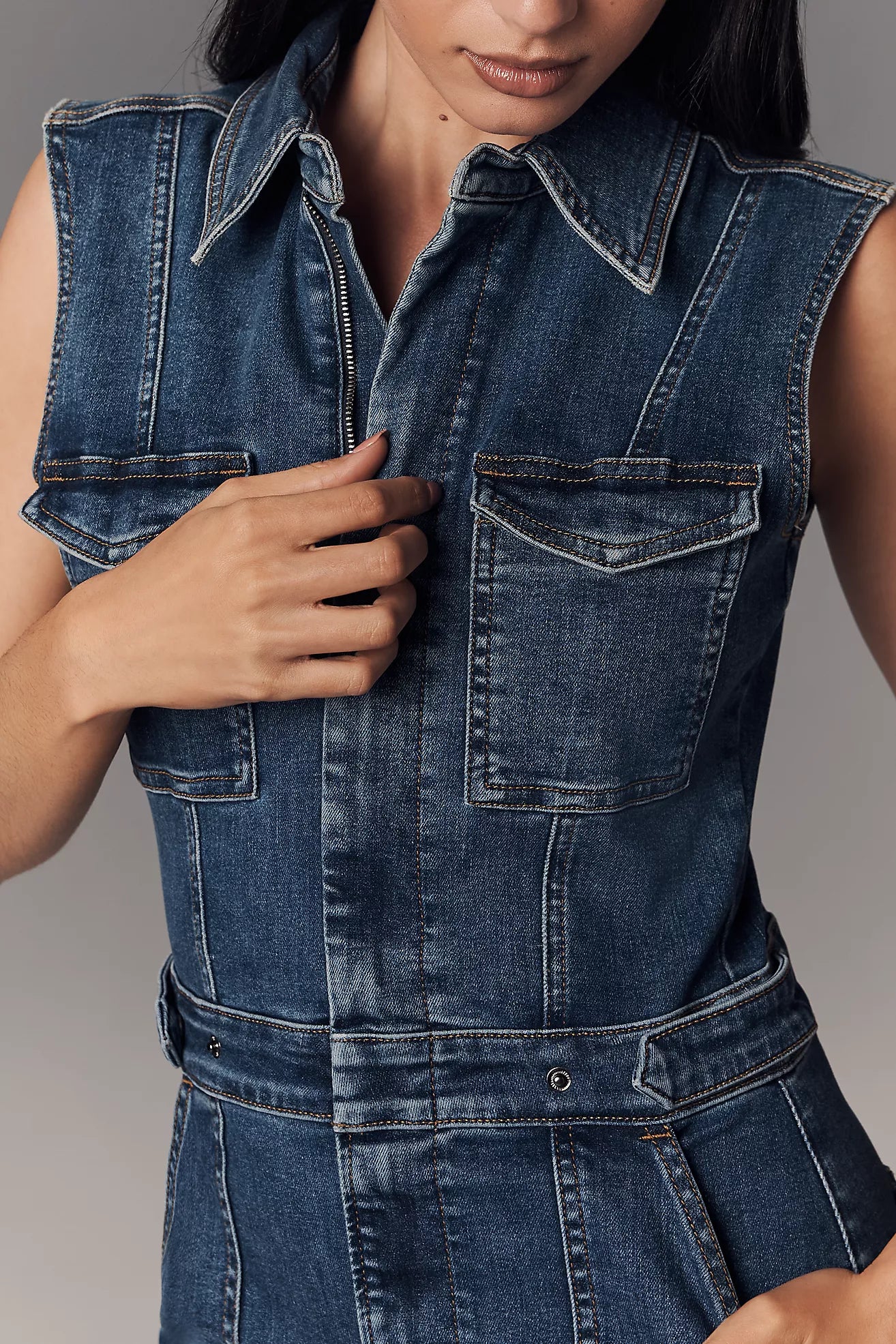 Good American Fit For Success Sleeveless Denim Mini Dress