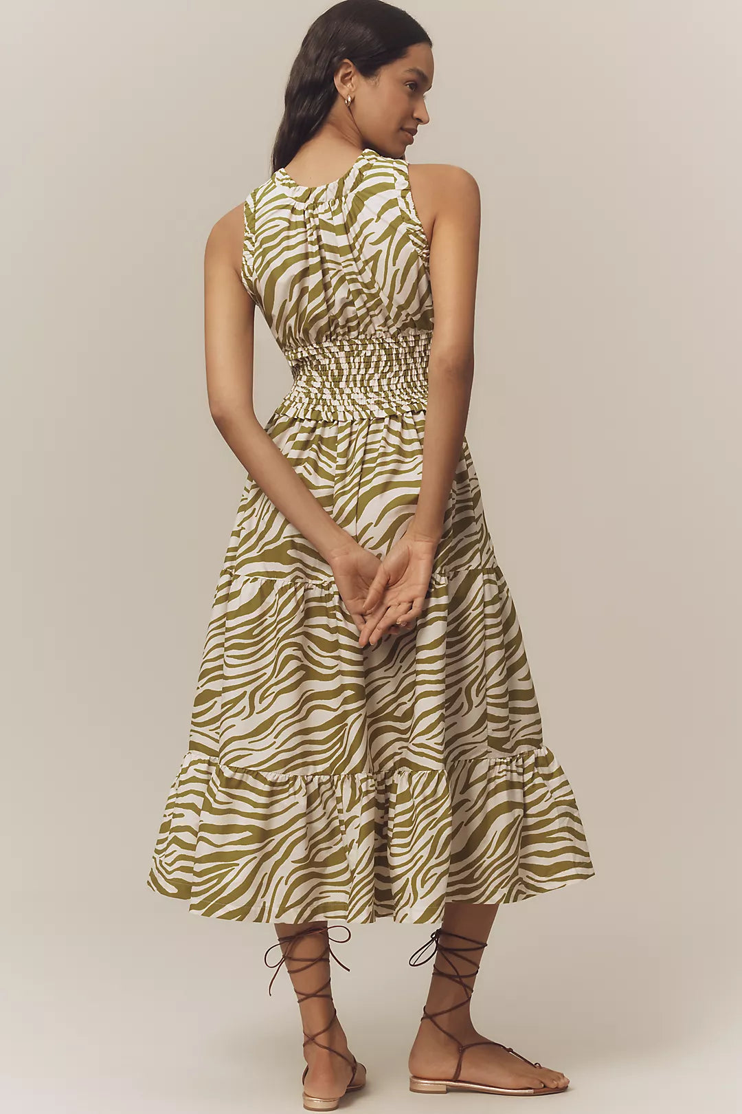 By Anthropologie Sleeveless Poplin Smocked Midi Dress