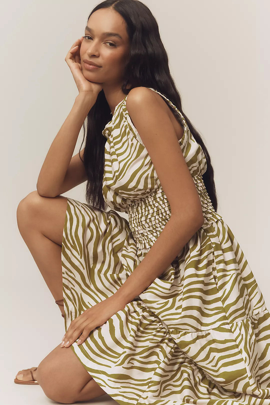 By Anthropologie Sleeveless Poplin Smocked Midi Dress