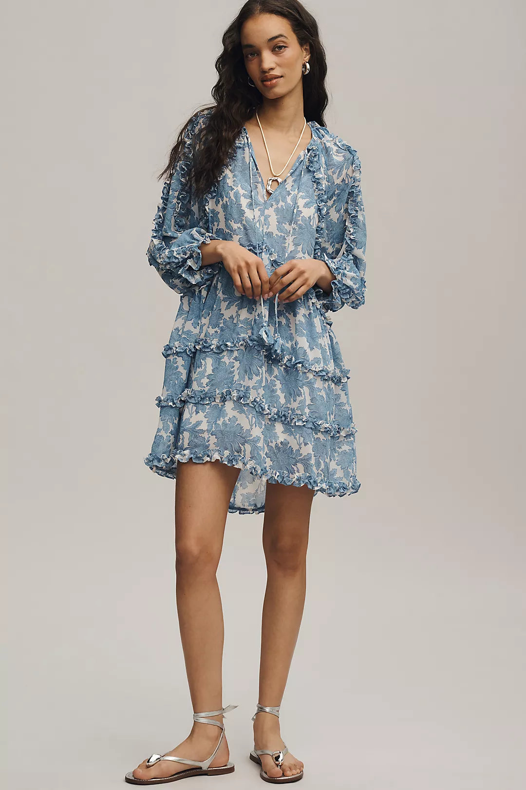 By Anthropologie Long-Sleeve Ruffle Mini Dress