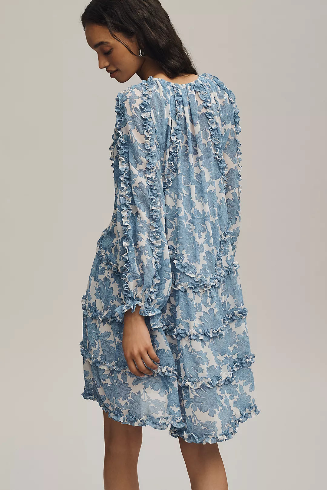 By Anthropologie Long-Sleeve Ruffle Mini Dress