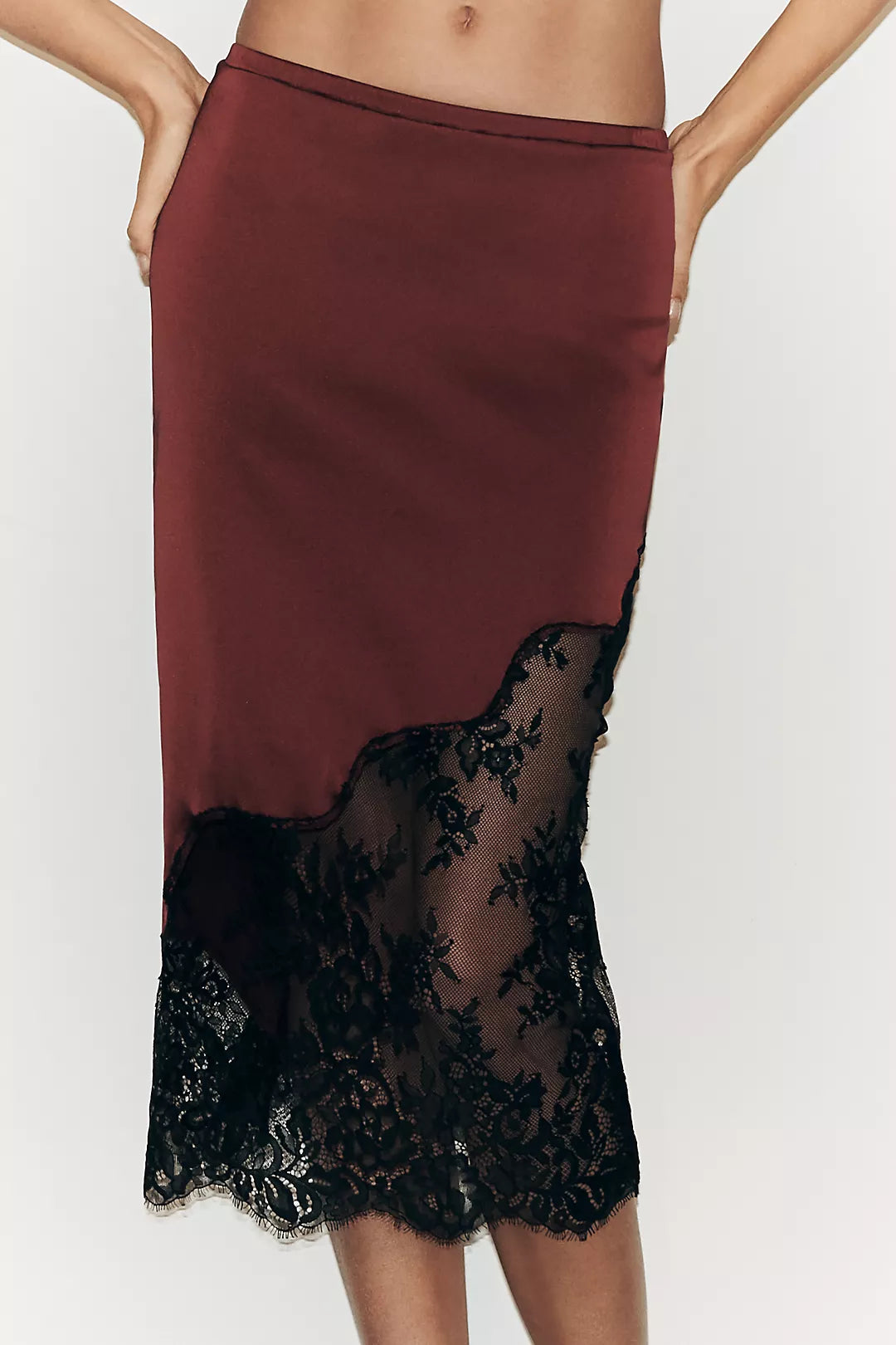 By Anthropologie Lace-Trim Midi Slip Skirt