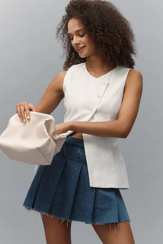 Pilcro Slant-Pleated Denim Skort