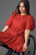Load image into Gallery viewer, English Factory Short-Sleeve Crew-Neck Scallop Mini Dress
