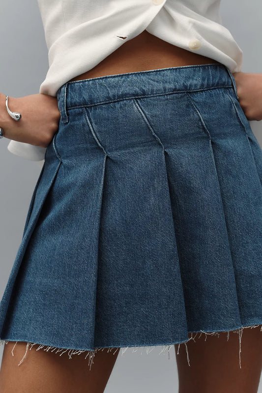 Pilcro Slant-Pleated Denim Skort