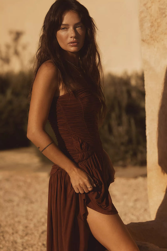 Celandine Strapless Ruched Asymmetrical-Hem Dress
