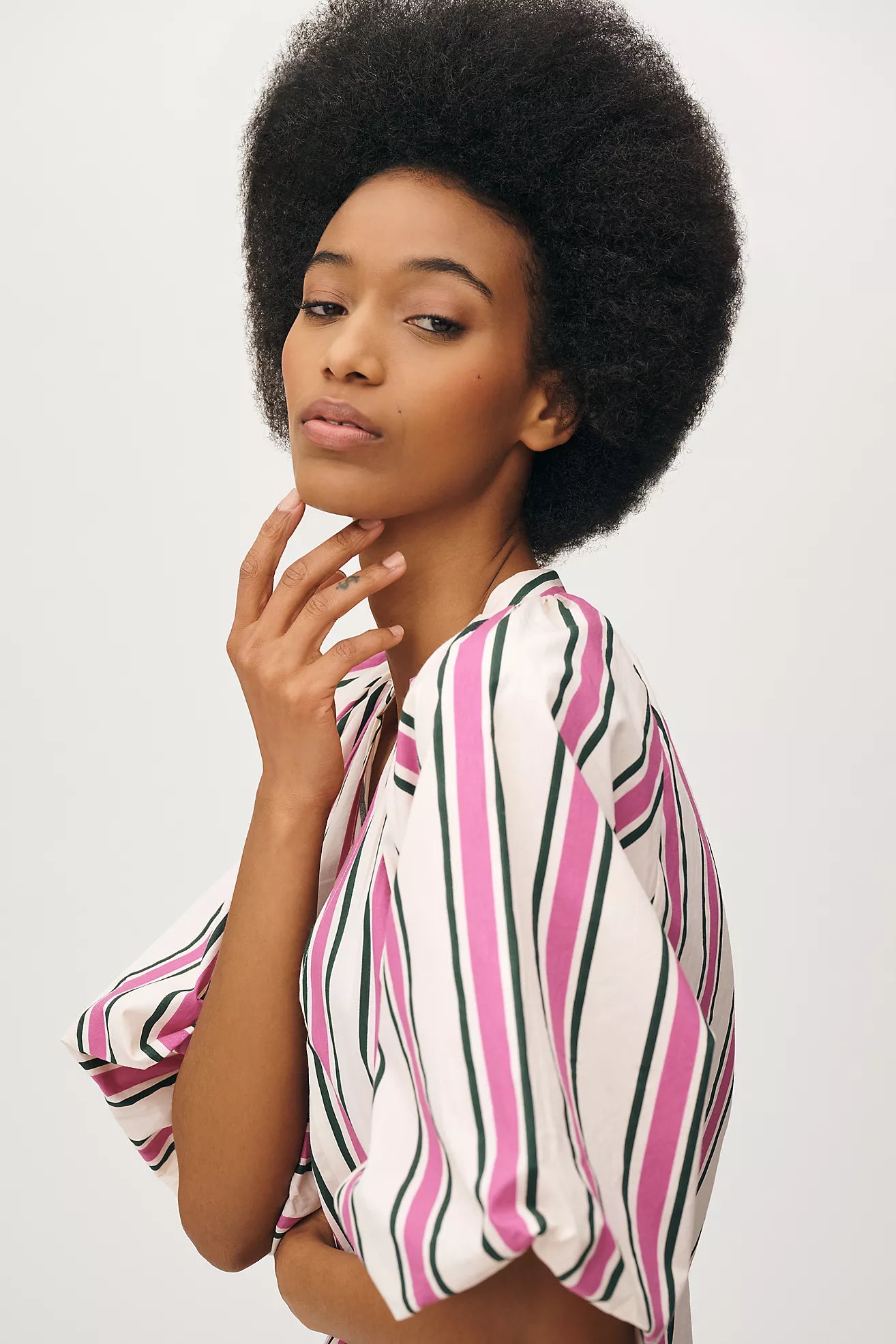Bel Kazan Puff-Sleeve Striped Mini Kaftan