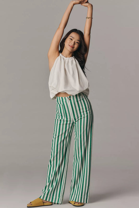 The Colette Striped Full-Length Wide-Leg Pants by Maeve