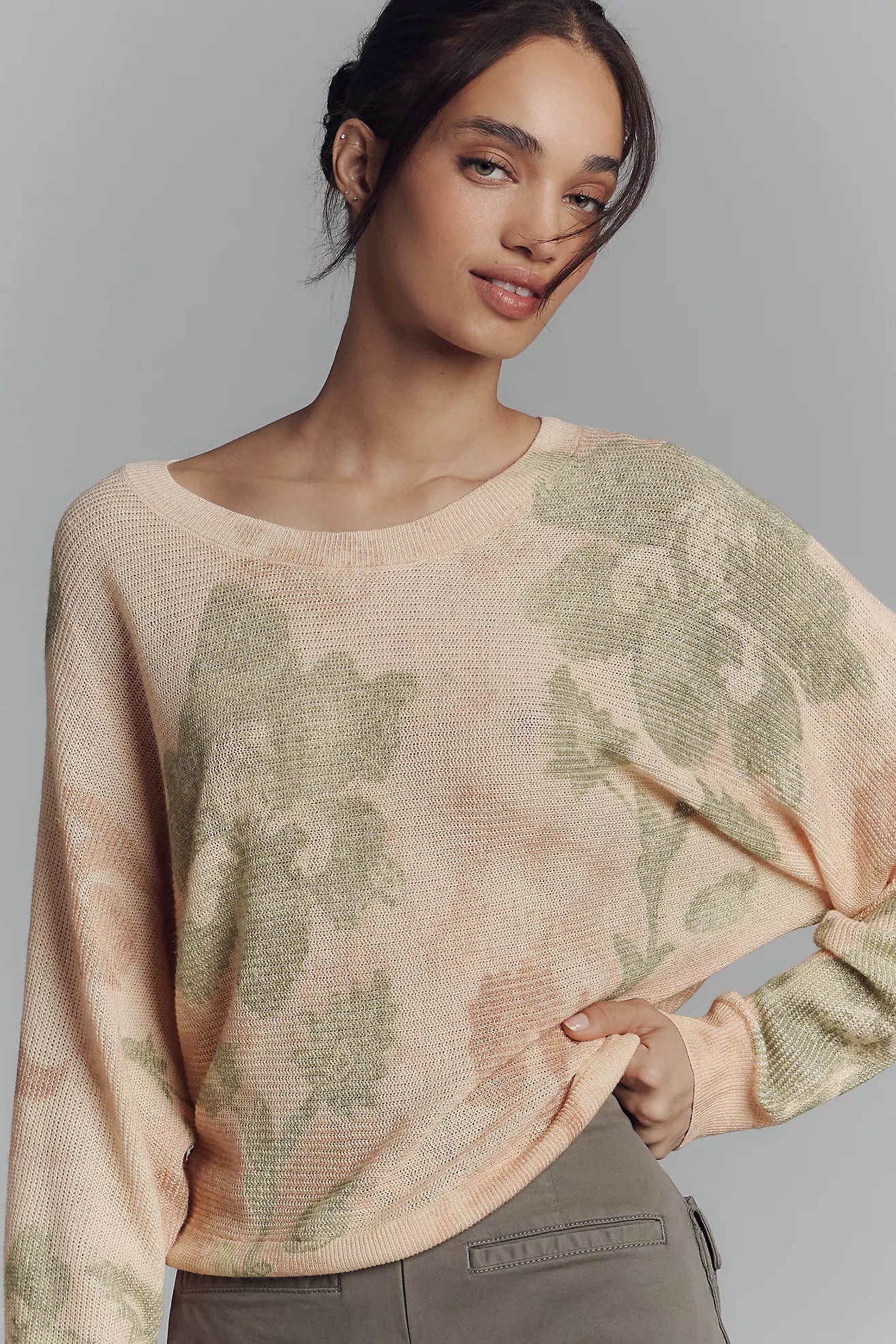 By Anthropologie Printed-Linen Pullover Sweater