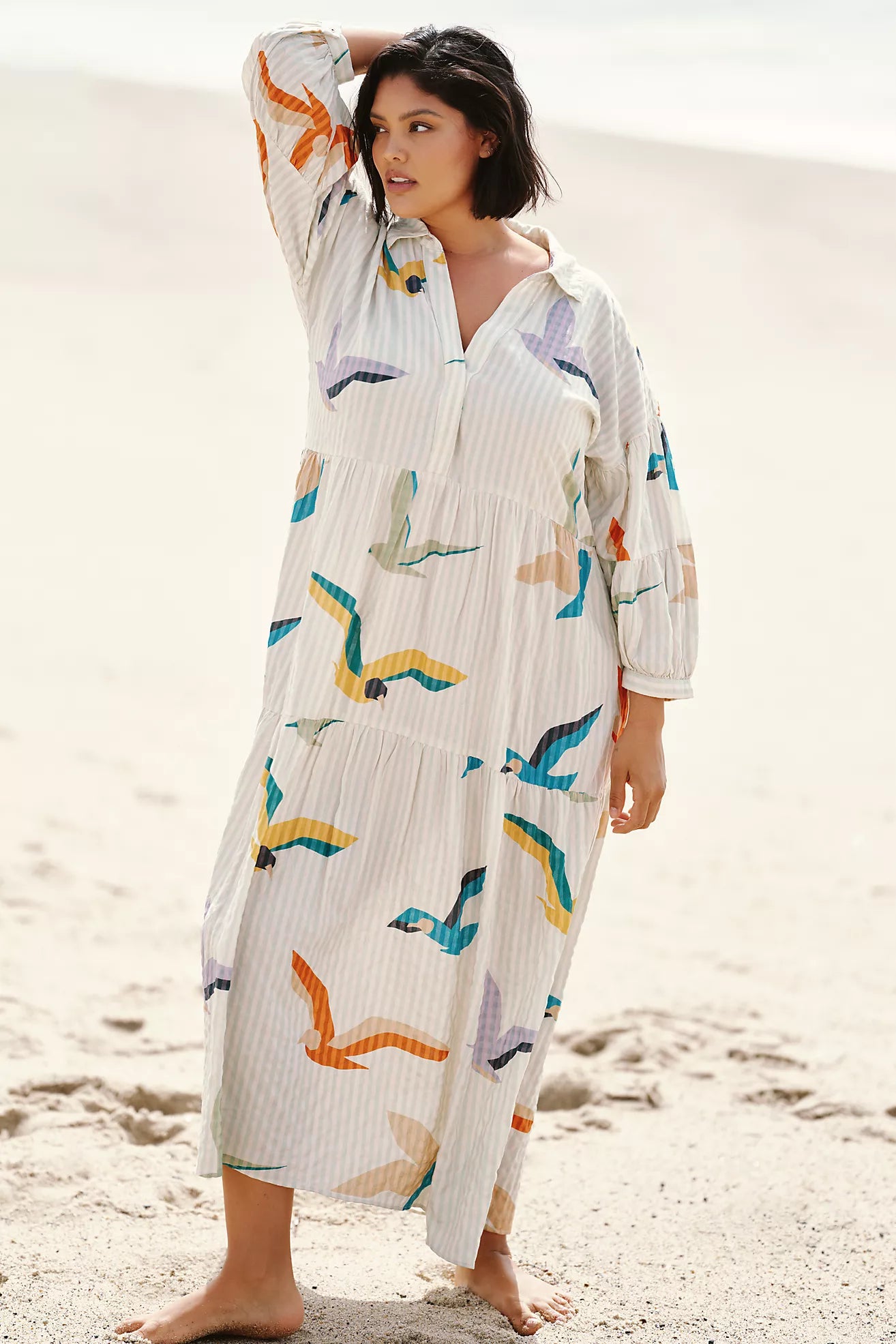 The Carolita Printed Tiered Shirt Dress by Celandine