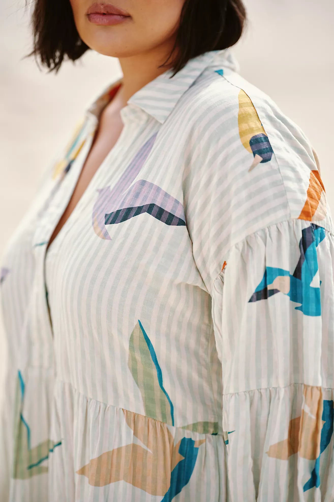 The Carolita Printed Tiered Shirt Dress by Celandine