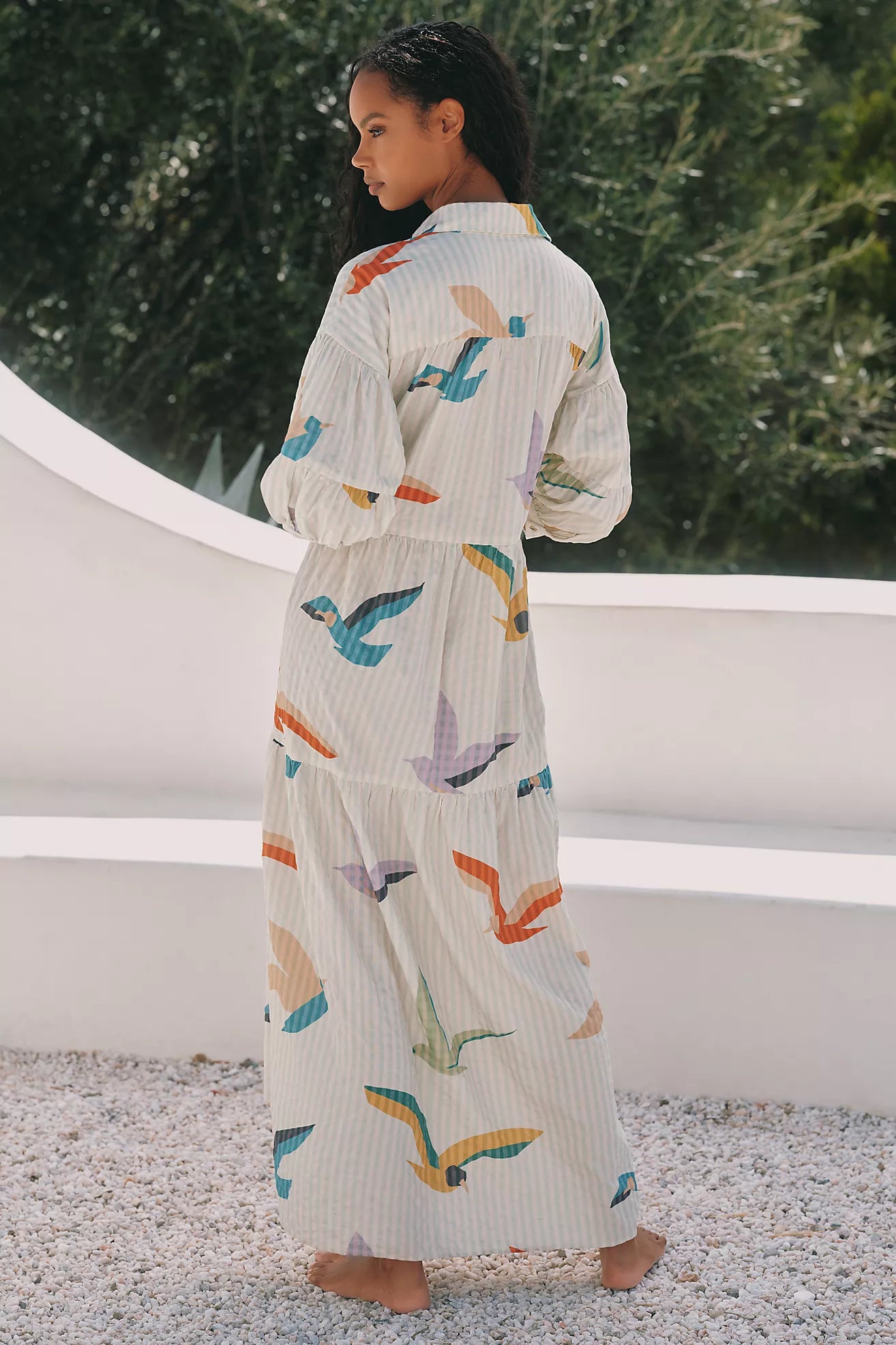 The Carolita Printed Tiered Shirt Dress by Celandine