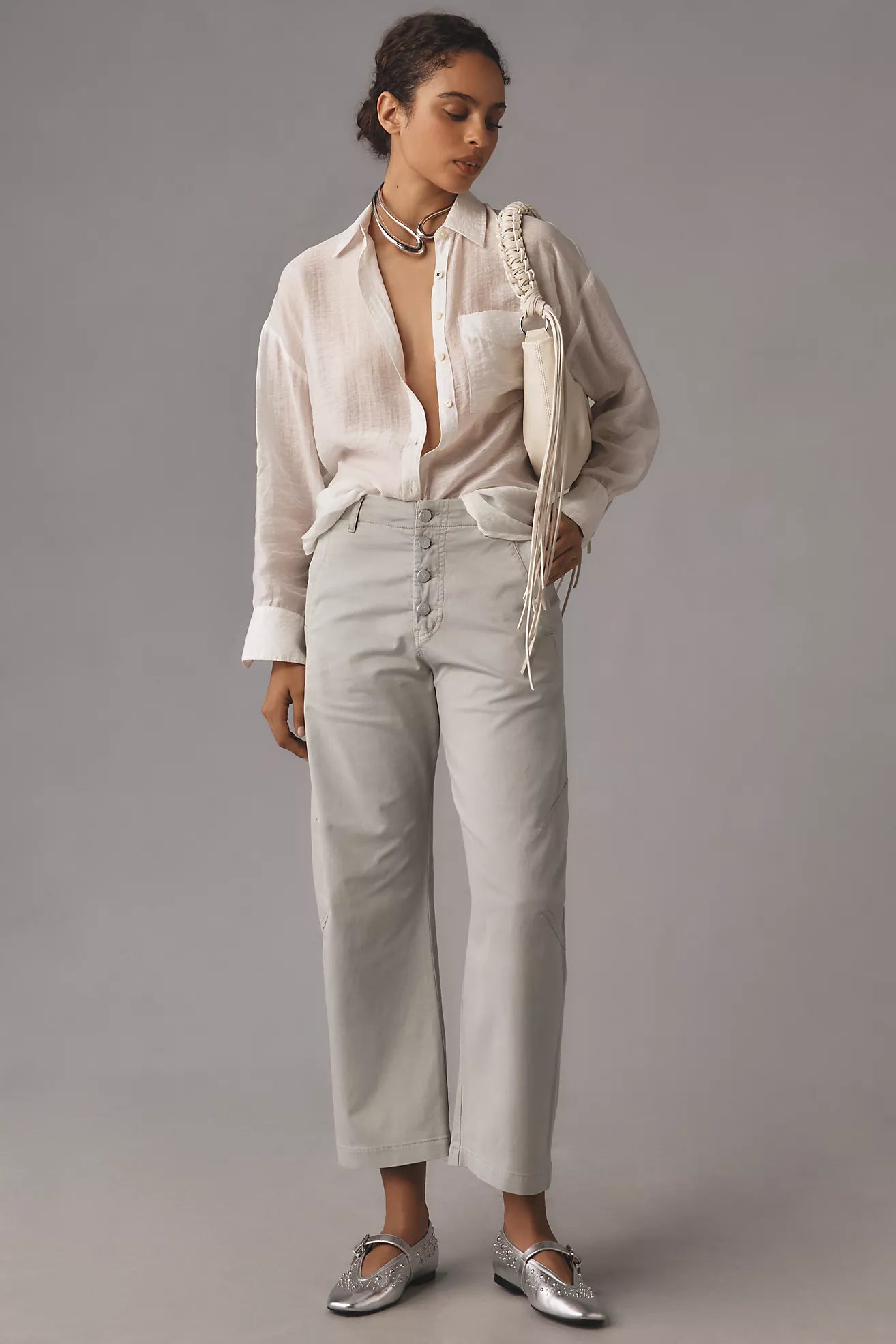 The Arin Mid-Rise Button-Front Barrel Pants by Pilcro: Linen Blend Edition