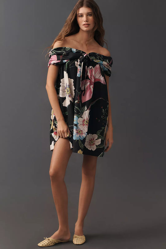 Maeve Cotton Off-Shoulder Printed Mini Dress