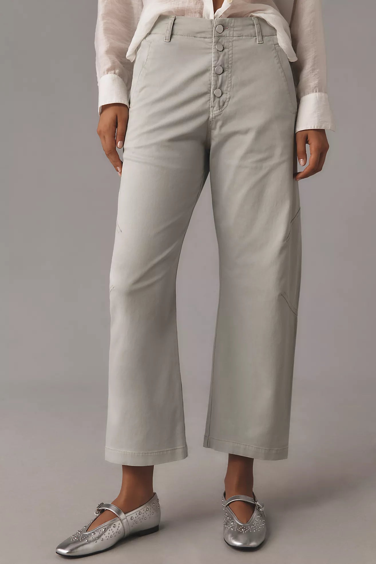 The Arin Mid-Rise Button-Front Barrel Pants by Pilcro: Linen Blend Edition