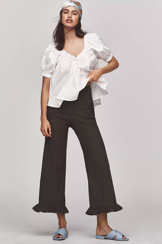 The Colette Magic Fabric Ruffle-Hem Crop Wide-Leg Pants by Maeve