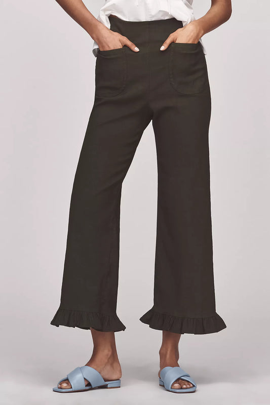 The Colette Magic Fabric Ruffle-Hem Crop Wide-Leg Pants by Maeve