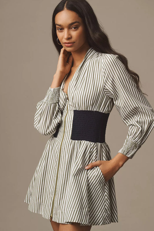 The Tommie Smocked Front-Zip Shirt Dress: Long-Sleeve Mini Edition