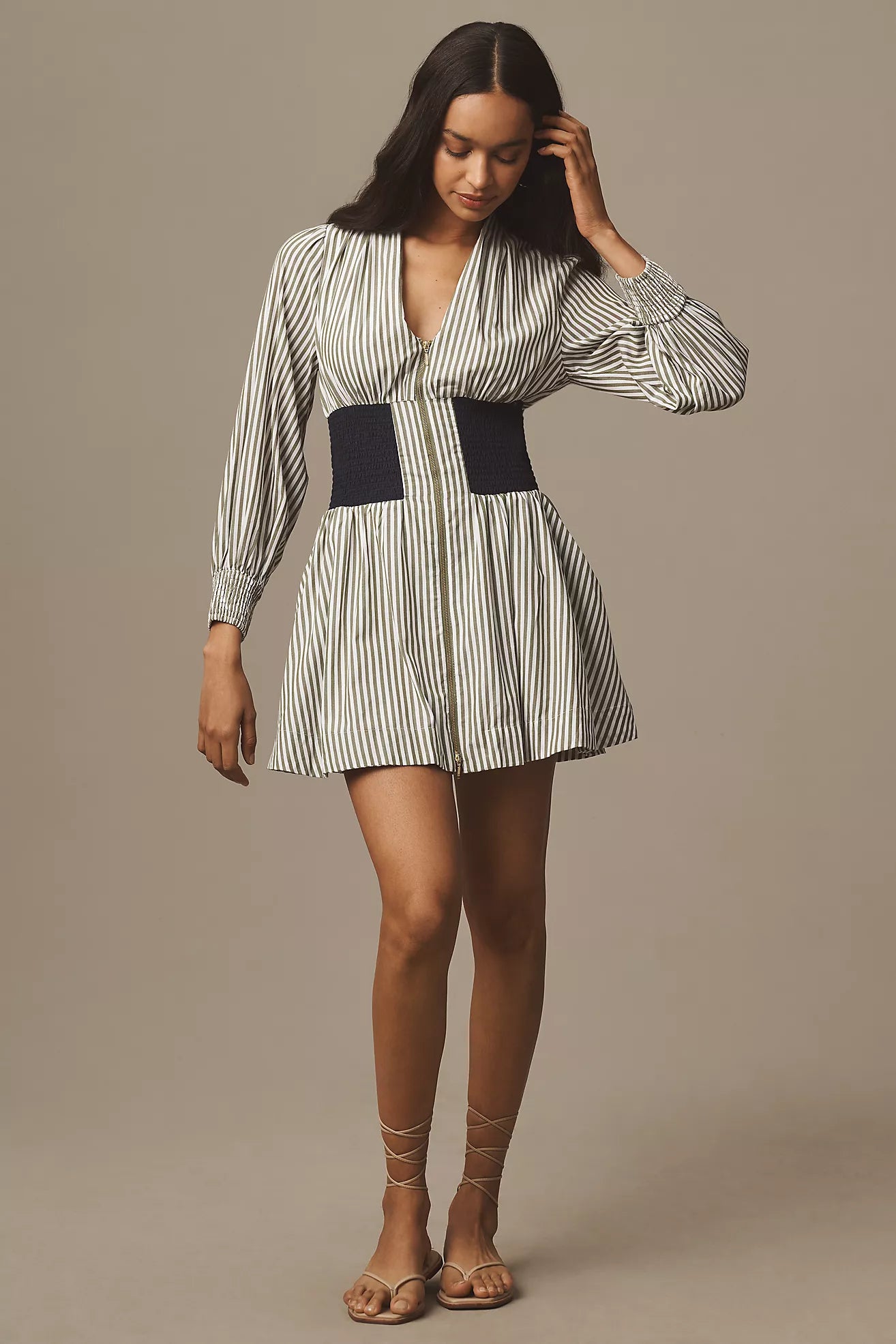 The Tommie Smocked Front-Zip Shirt Dress: Long-Sleeve Mini Edition