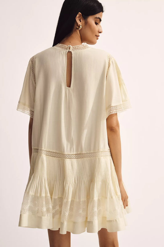 Maeve Short Sleeve V-Neck Pintuck Swing Tunic Dress