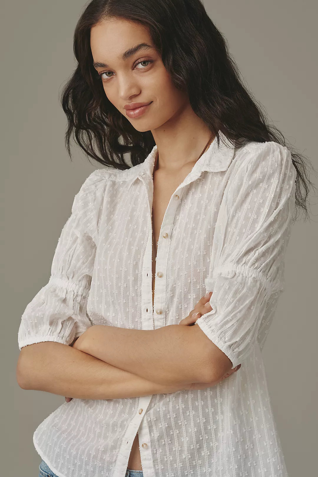 Tallulah Puff-Sleeve Buttondown Top by Pilcro