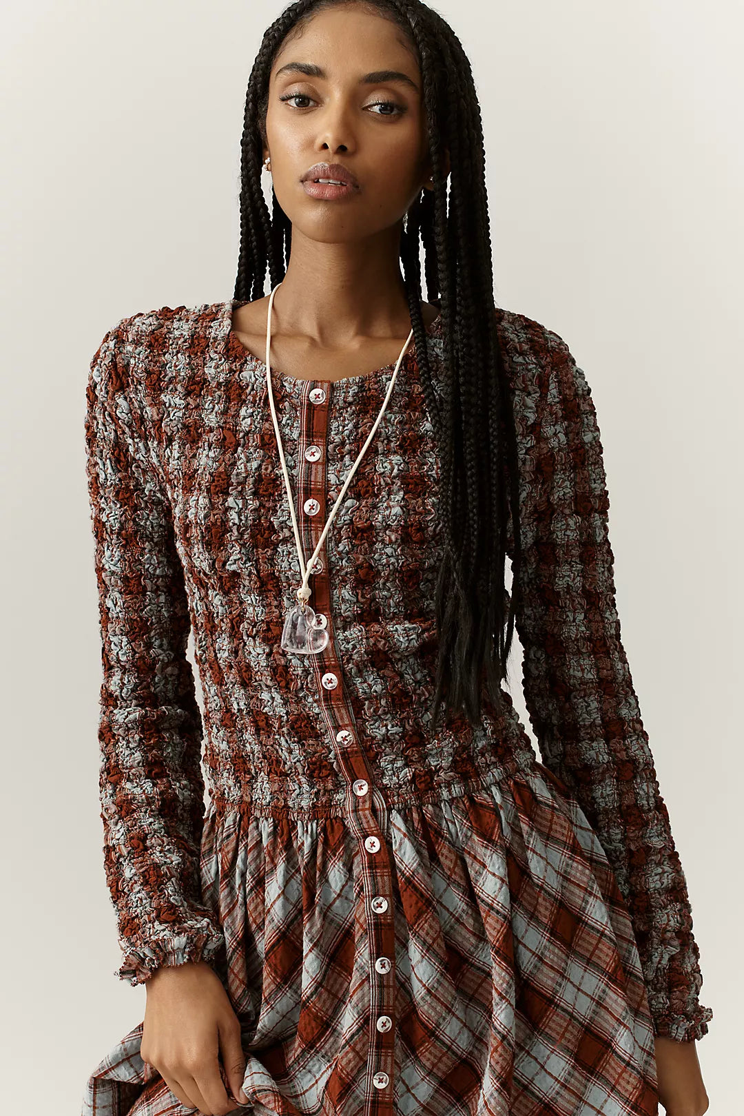 Damson Madder Posey Smocked Long-Sleeve Organic Cotton Midi Dress