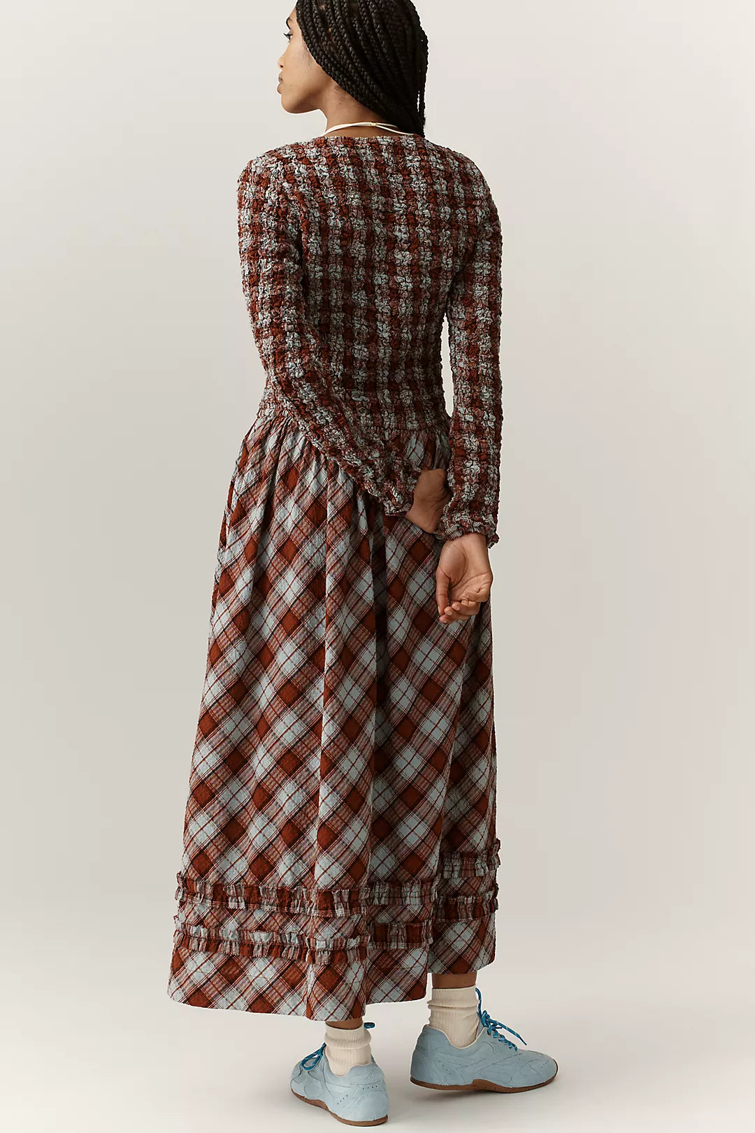 Damson Madder Posey Smocked Long-Sleeve Organic Cotton Midi Dress