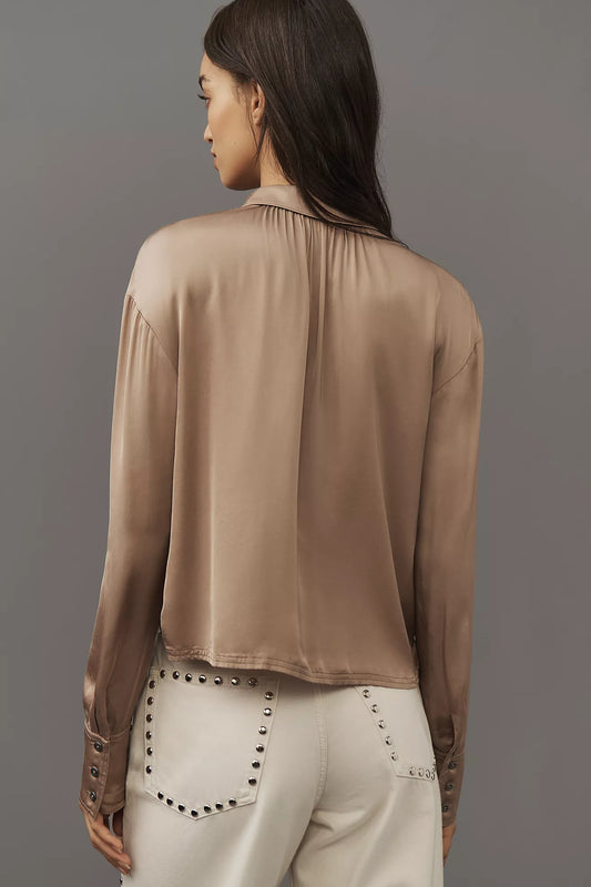 Pilcro Cropped Satin Buttondown Blouse
