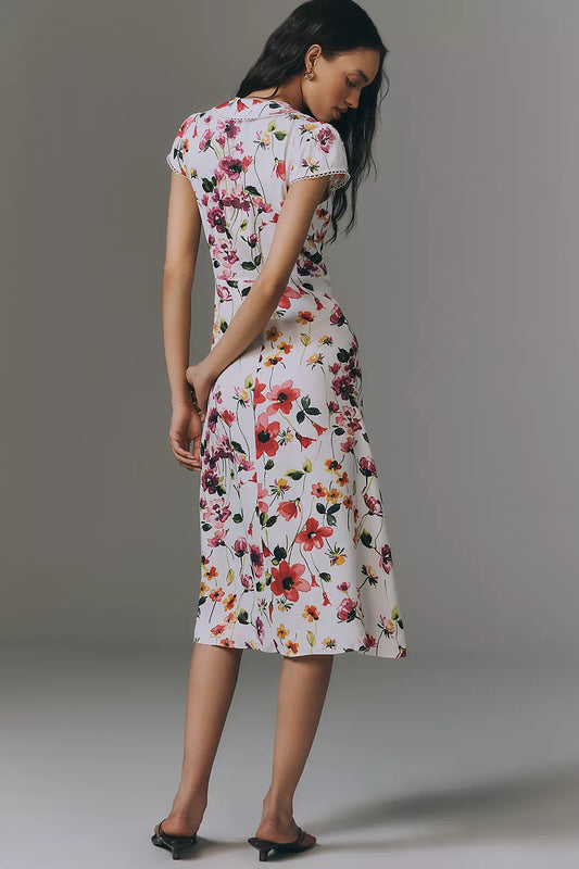By Anthropologie Collared Short-Sleeve Midi Dress