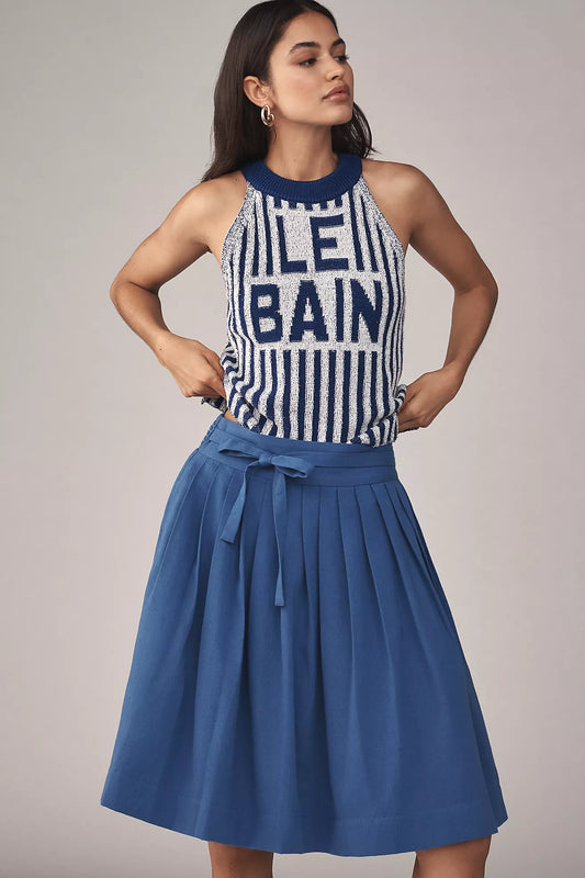 Maeve Bow-Front Pleated Knee-Length Skirt