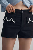 Load image into Gallery viewer, Colette Linen-Blend Daisy-Trim High-Rise Shorts
