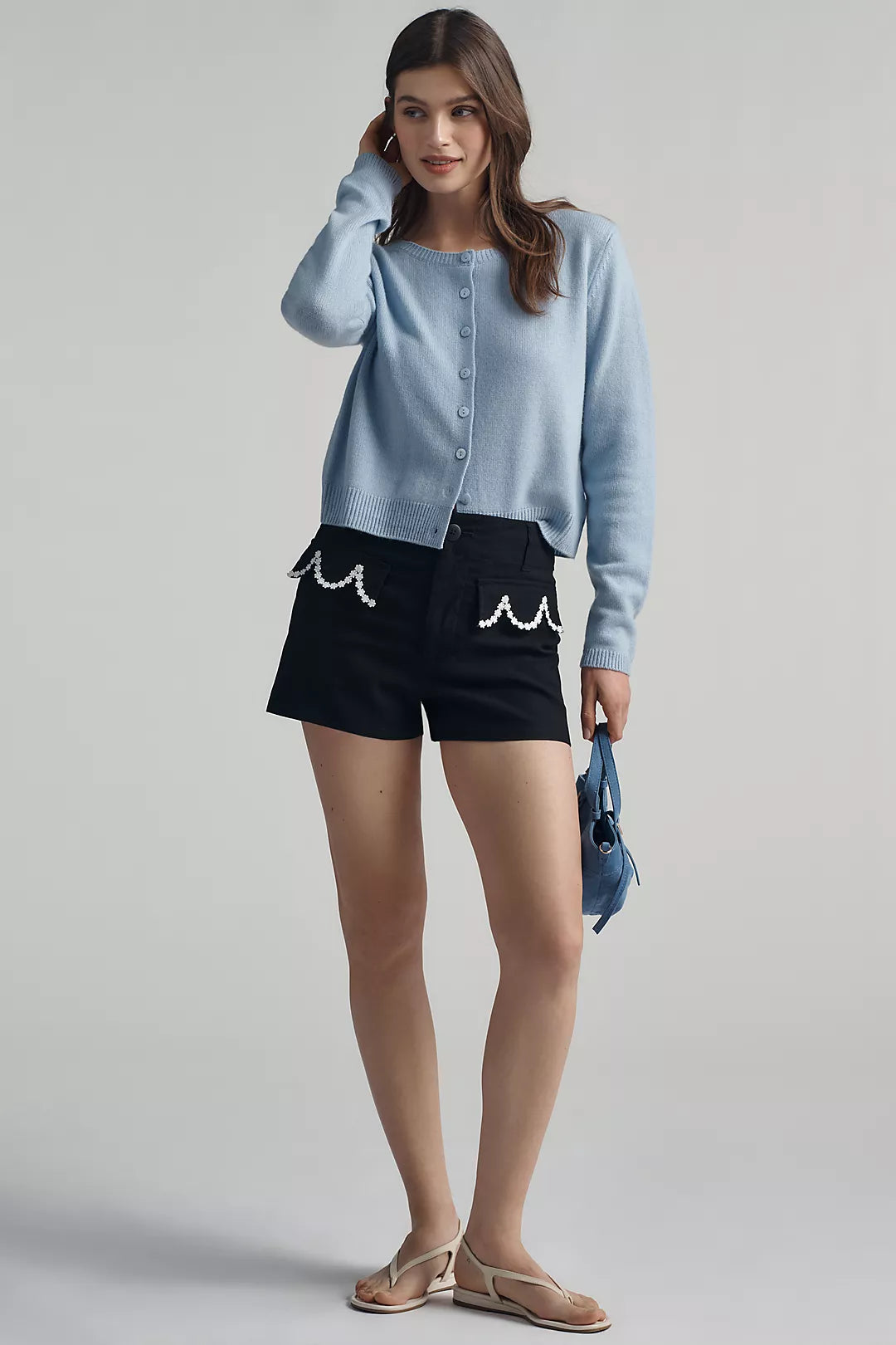 Colette Linen-Blend Daisy-Trim High-Rise Shorts