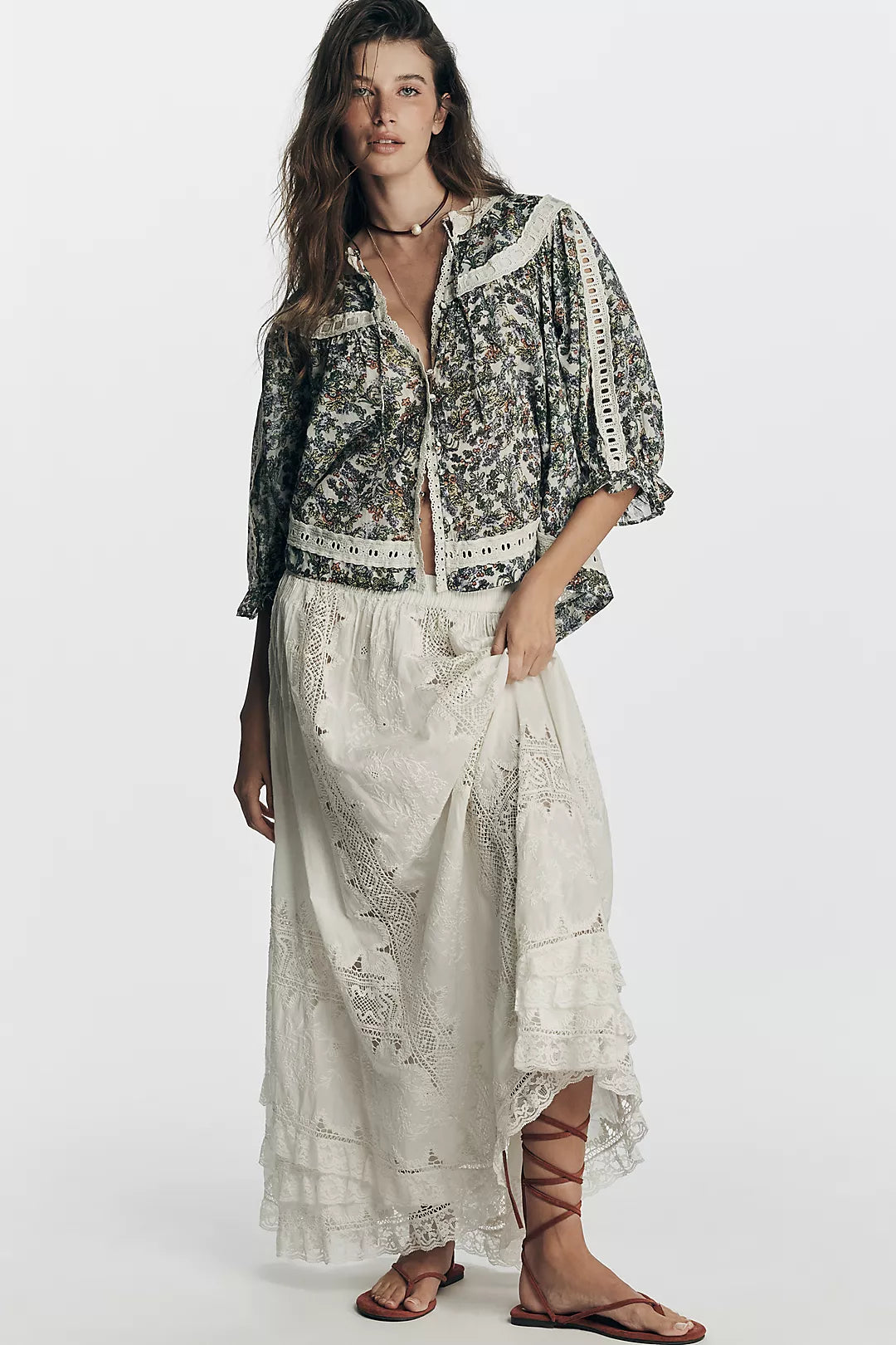 By Anthropologie Half-Sleeve Eyelet Swing Top