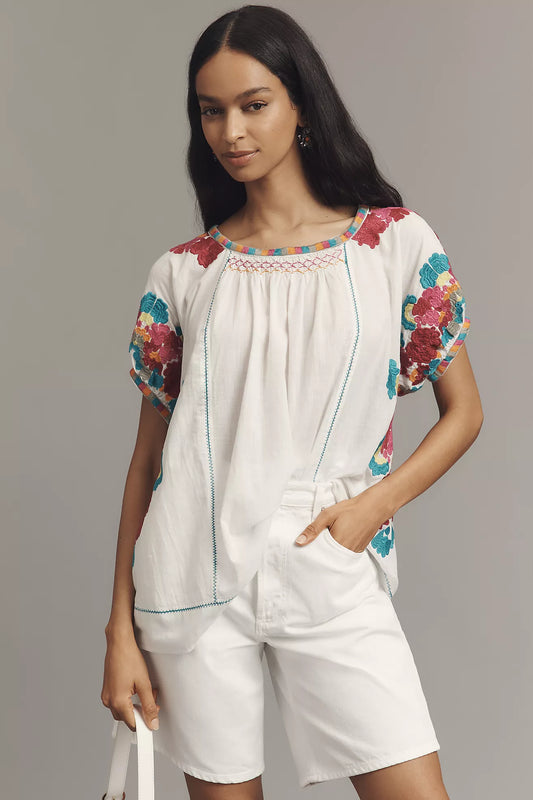 By Anthropologie Embroidered Tunic Top