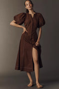 Load image into Gallery viewer, The Exquise Stitched Puff-Sleeve Midi Dress
