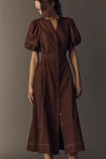 Load image into Gallery viewer, The Exquise Stitched Puff-Sleeve Midi Dress
