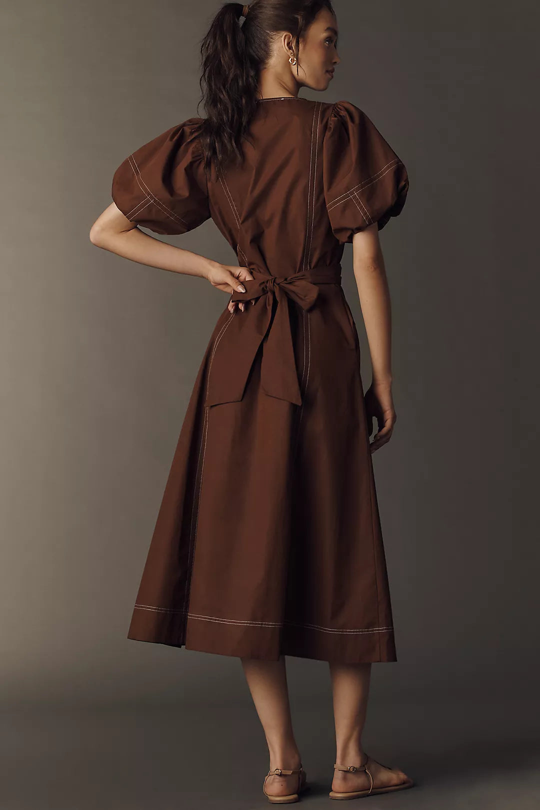 The Exquise Stitched Puff-Sleeve Midi Dress
