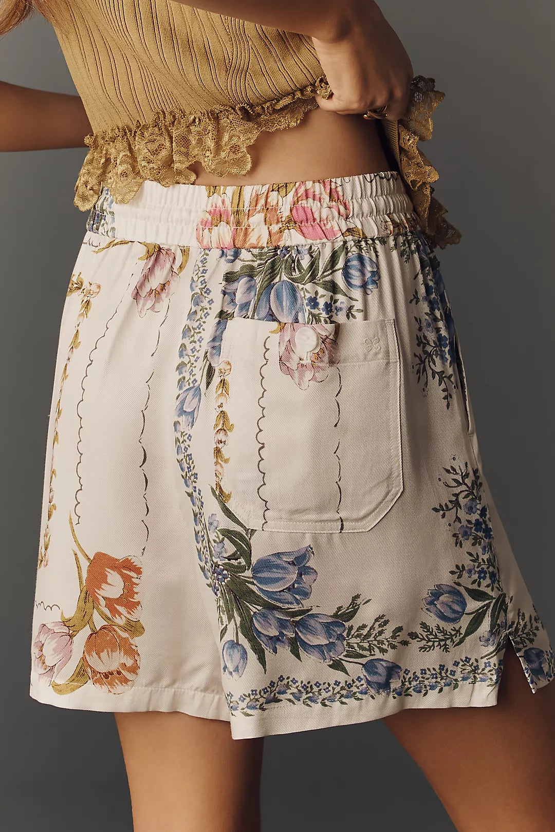 The Brooklin Tie-Front Printed Pull-On Shorts by Maeve
