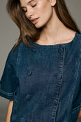Load image into Gallery viewer, Maeve Short-Sleeve Double-Breasted Denim Jacket

