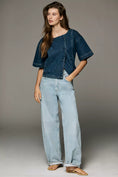 Load image into Gallery viewer, Maeve Short-Sleeve Double-Breasted Denim Jacket
