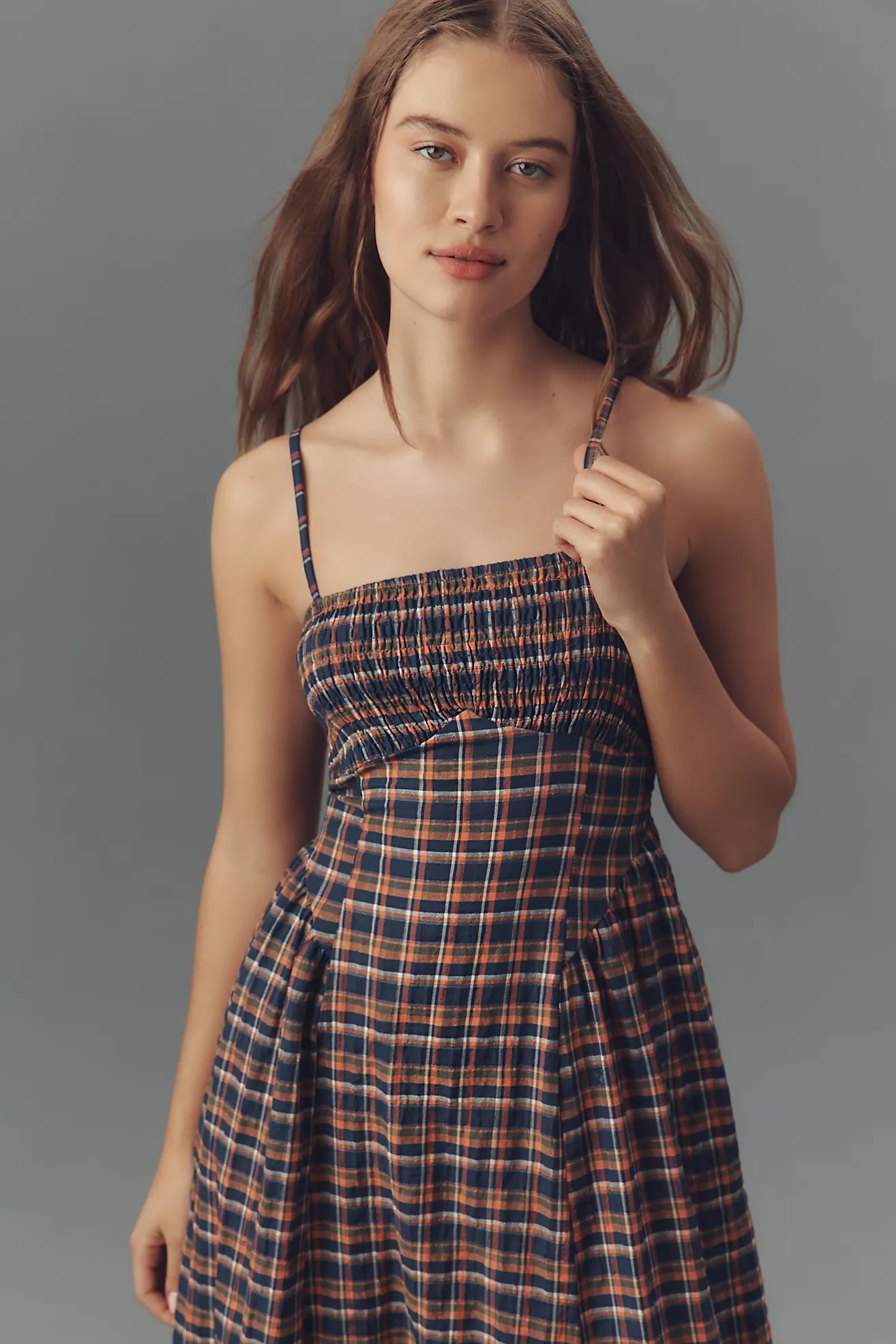 Pilcro Sleeveless Smocked Plaid Midi Dress