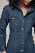 Load image into Gallery viewer, Exquise Long-Sleeve Waisted Denim Mini Shirtdress
