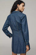 Load image into Gallery viewer, Exquise Long-Sleeve Waisted Denim Mini Shirtdress
