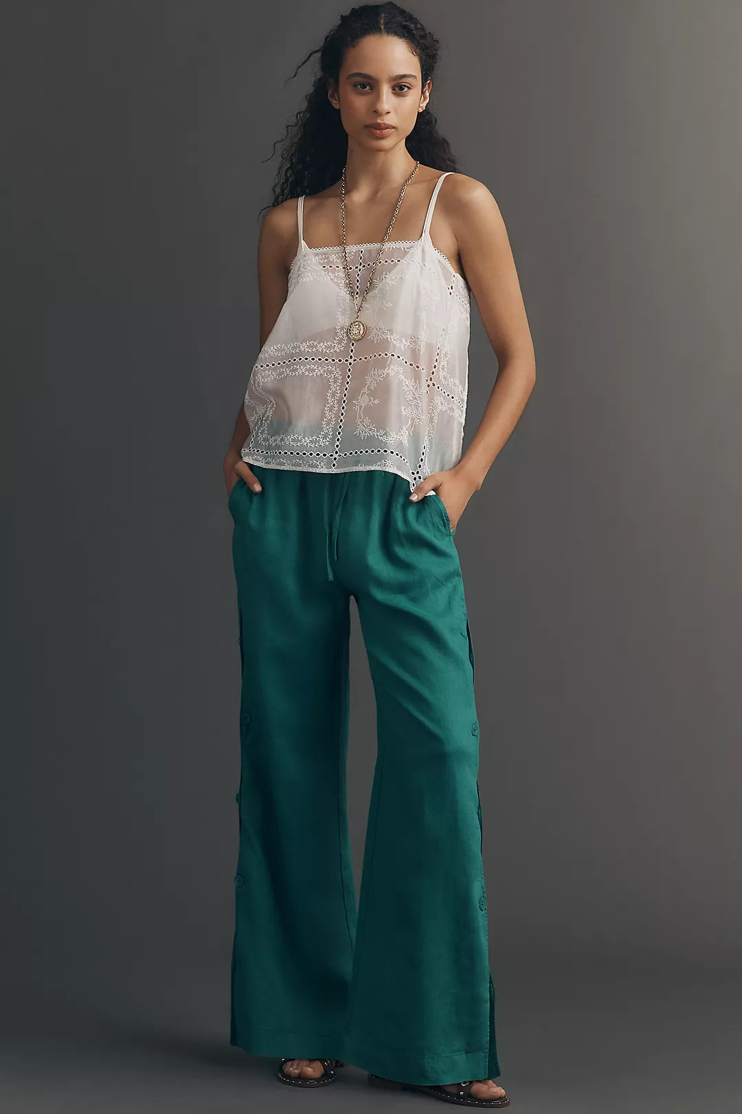 Brooklin Wavy Linen Wide-Leg Pants by Maeve