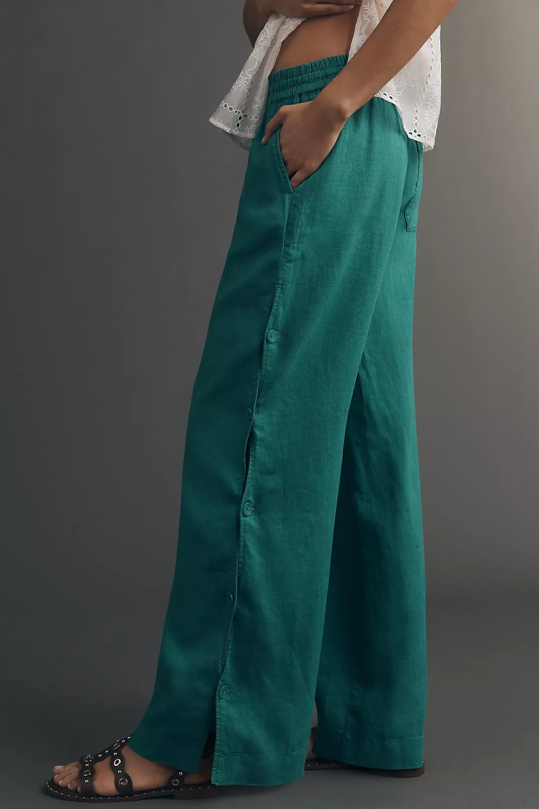 Brooklin Wavy Linen Wide-Leg Pants by Maeve
