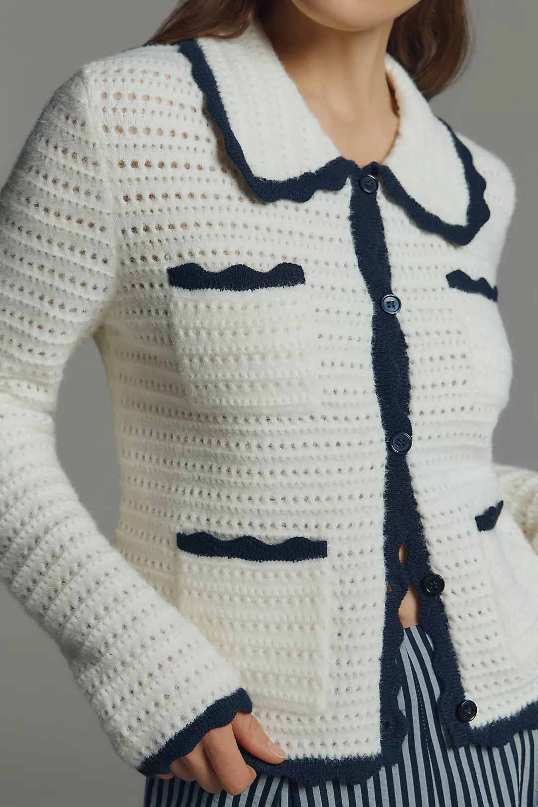 NVLT Crochet Knit Collared Jacket